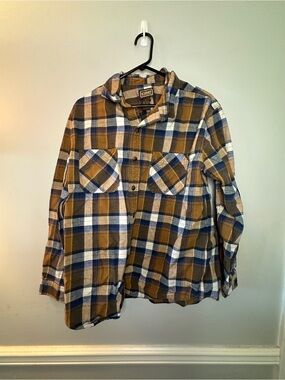 Plaid Long-Sleeve Button-Down Shirt in Brown, Blue & White